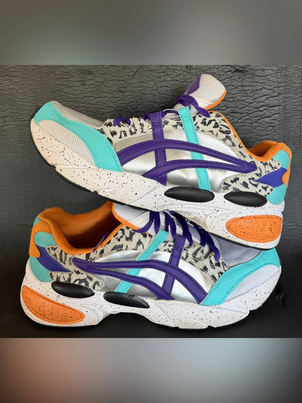 Asics Men’s White Sneakers with Turquoise, Purple & Orange Accents
